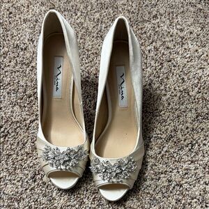 Nina Women's Ivory Jeweled Heels